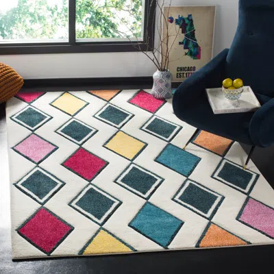 Safavieh Hollywood Machine Made Area Rug, Ivory / Peacock Blue Contemporary Style Easy Care In Multi
