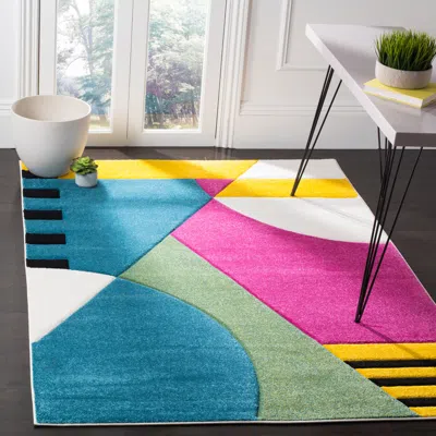 Safavieh Hollywood Machine Made Area Rug, Peacock Blue / Fuchsia Contemporary Style Easy Care In Multi