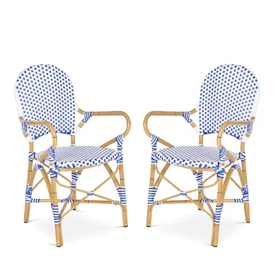 Safavieh Hooper Indoor-outdoor Stacking Arm Chair, Set Of Two In Blue/white/light Brown