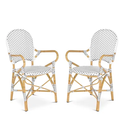 Safavieh Hooper Indoor-outdoor Stacking Arm Chair, Set Of Two In Gray/white/light Brown
