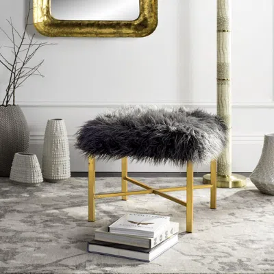Safavieh Horace Faux Sheepskin X- Square Bench In Black