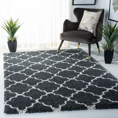 Safavieh Hudson Shag Machine Made Area Rug, Dark Grey / Ivory Shag Flokati Style Easy Care In Gray