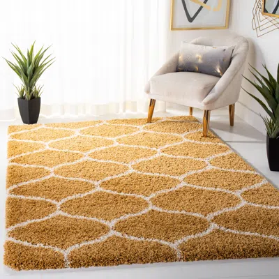 Safavieh Hudson Shag Machine Made Area Rug, Gold / Ivory Shag Flokati Style Easy Care In Yellow