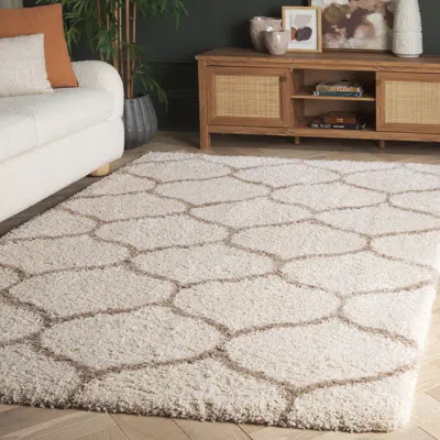Safavieh Hudson Shag Machine Made Area Rug, Ivory / Beige Shag Flokati Style Easy Care In White
