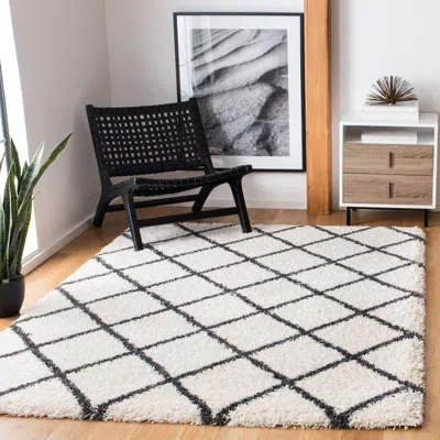 Safavieh Hudson Shag Machine Made Area Rug, Ivory / Dark Grey Shag Flokati Style Easy Care In White