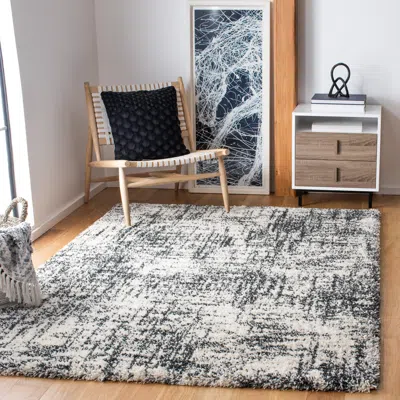 Safavieh Hudson Shag Machine Made Area Rug, Ivory / Dark Grey Shag Flokati Style Easy Care In Gray