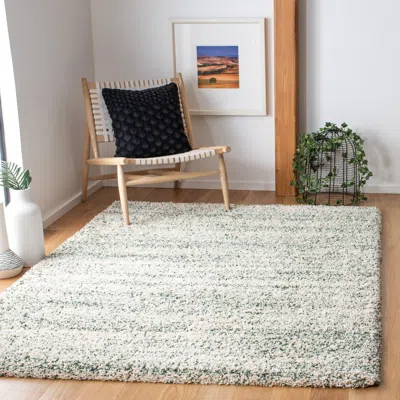Safavieh Hudson Shag Machine Made Area Rug, Ivory / Green Shag Flokati Style Easy Care In White