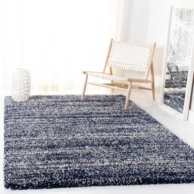 Safavieh Hudson Shag Machine Made Area Rug, Navy / Ivory Shag Flokati Style Easy Care In Gray