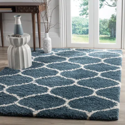 Safavieh Hudson Shag Machine Made Area Rug, Slate Blue / Ivory Shag Flokati Style Easy Care