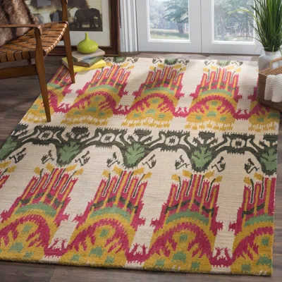 Safavieh Ikat Hand Made Area Rug, Beige / Yellow Bohemian Style Non-shedding In Multi