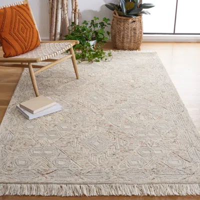 Safavieh Ikat Hand Made Area Rug, Ivory / Grey Transitional Style Non-shedding In Neutral