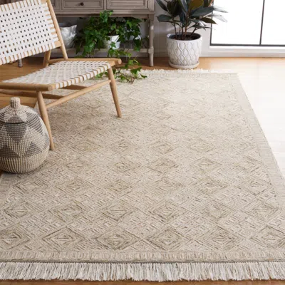 Safavieh Ikat Hand Made Area Rug, Ivory / Sage Transitional Style Non-shedding In Neutral