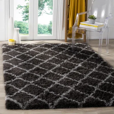Safavieh Indie Shag Machine Made Area Rug, Dark Grey / Grey Shag Flokati Style Easy Care In Black