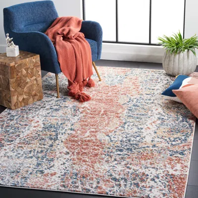 Safavieh Invista Machine Made Area Rug, Navy / Rust Contemporary Style Easy Care In Multi
