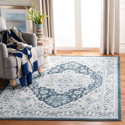 Safavieh Isabella Machine Made Area Rug, Navy / Creme Traditional Style Easy Care In Blue