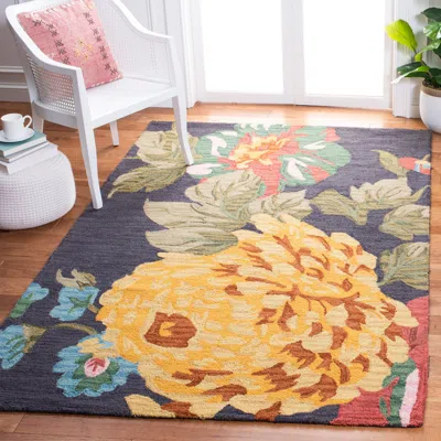 Safavieh Jardin Hand Made Area Rug, Black / Multi Country Floral Style Non-shedding