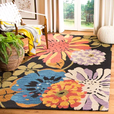 Safavieh Jardin Hand Made Area Rug, Black / Multi Country Floral Style Non-shedding