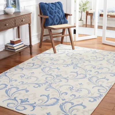 Safavieh Jardin Hand Made Area Rug, Ivory / Blue Traditional Style Non-shedding