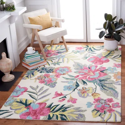 Safavieh Jardin Hand Made Area Rug, Ivory / Pink Country Floral Style Non-shedding In Multi