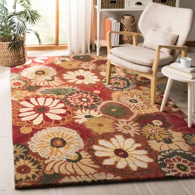 Safavieh Jardin Hand Made Area Rug, Orange / Multi Country Floral Style Non-shedding