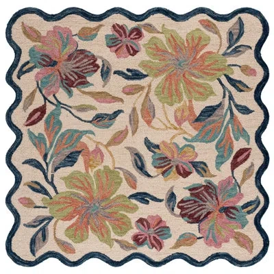 Safavieh Jardin Hand Tufted Wool; Cotton Floral Indoor Rug In Ivory,blue