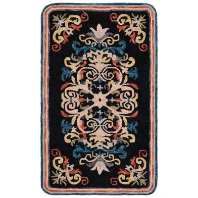 Safavieh Jardin Hand Tufted Wool;cotton Floral Indoor Rug In Black,light Pink