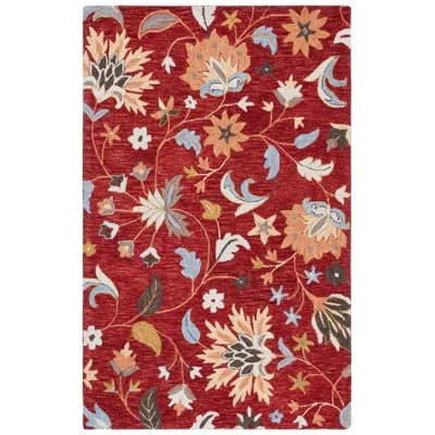 Safavieh Jardin Handtufted Wool Cotton Floral Rug In Red/orange In Red,orange