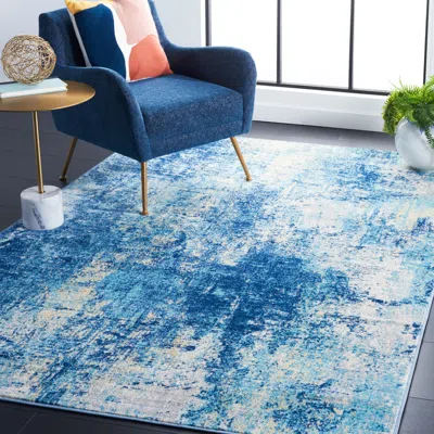 Safavieh Jasper Machine Made Area Rug, Aqua / Ivory Contemporary Style Easy Care In Blue