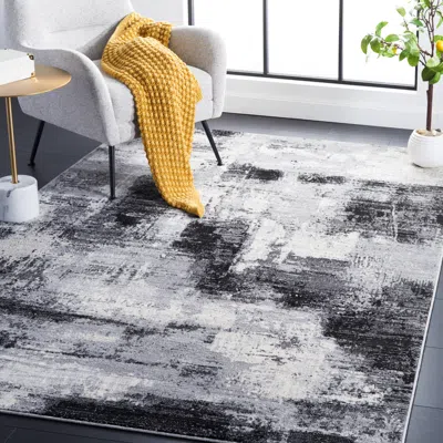Safavieh Jasper Machine Made Area Rug, Black / Ivory Contemporary Style Easy Care In Gray
