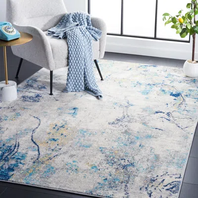 Safavieh Jasper Machine Made Area Rug, Ivory / Blue Contemporary Style Easy Care In Gray