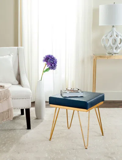 Safavieh Jenine Faux Ostrich Square Bench In Blue