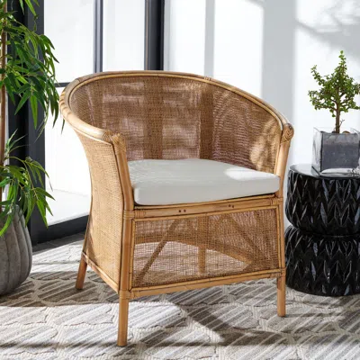 Safavieh Jessica Rattan Accent Chair W/ Cushion In Yellow