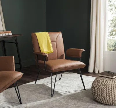 Safavieh Johannes 17.3"h Mid Century Modern Leather Arm Chair In Brown