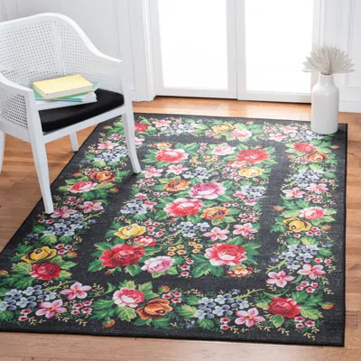 Safavieh Journey Non-slip Machine Washable Area Rug, Charcoal / Green Country Floral Style Easy Care In Multi