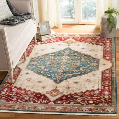 Safavieh Kashan Machine Made Area Rug, Blue / Red Traditional Style Easy Care In Multi
