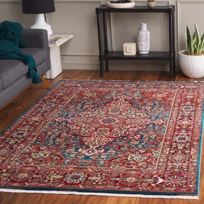Safavieh Kashan Machine Made Area Rug, Blue / Red Traditional Style Easy Care In Multi
