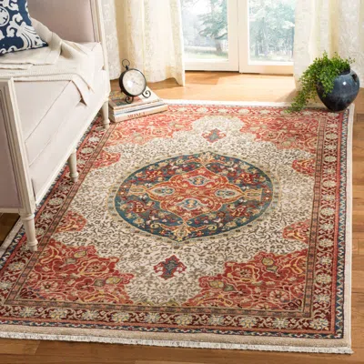 Safavieh Kashan Machine Made Area Rug, Ivory / Red Traditional Style Easy Care In Multi