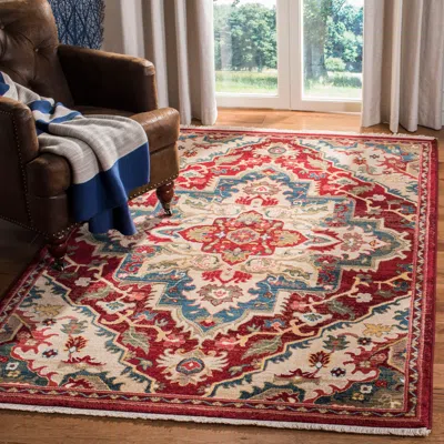 Safavieh Kashan Machine Made Area Rug, Red / Beige Traditional Style Easy Care In Multi