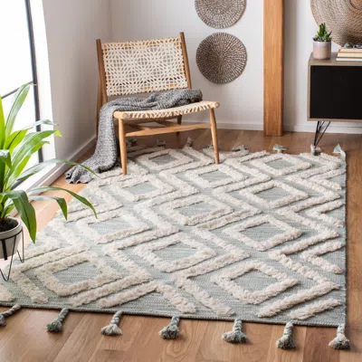 Safavieh Kenya Hand Made Area Rug, Aqua / Ivory Bohemian Style Non-shedding In Gray