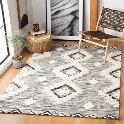 Safavieh Kenya Hand Made Area Rug, Black / Ivory Bohemian Style Non-shedding In Gray