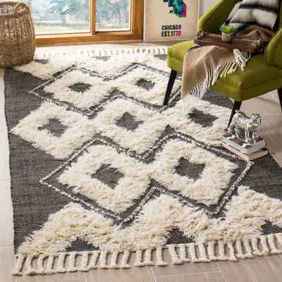 Safavieh Kenya Hand Made Area Rug, Black / Ivory Bohemian Style Non-shedding In Gray