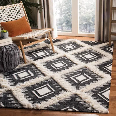 Safavieh Kenya Hand Made Area Rug, Black / Ivory Bohemian Style Non-shedding In Multi
