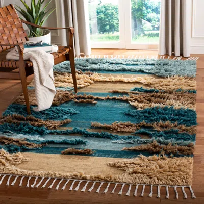 Safavieh Kenya Hand Made Area Rug, Blue / Beige Bohemian Style Non-shedding
