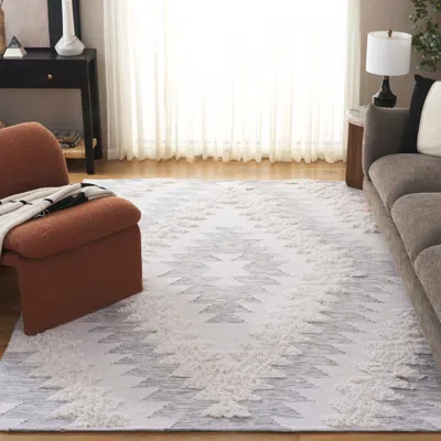 SAFAVIEH KENYA HAND MADE AREA RUG, GREY / IVORY BOHEMIAN STYLE NON-SHEDDING