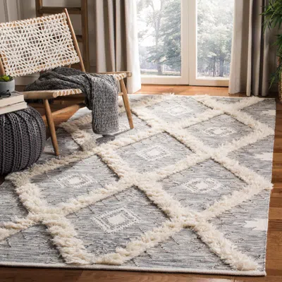 Safavieh Kenya Hand Made Area Rug, Grey / Ivory Shag / Flokati Style Non-shedding In Gray