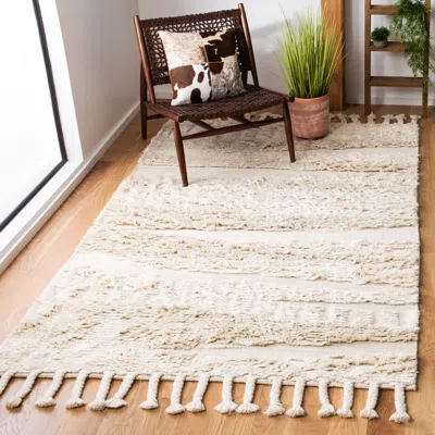 Safavieh Kenya Hand Made Area Rug, Ivory / Beige Shag / Flokati Style Non-shedding In Neutral