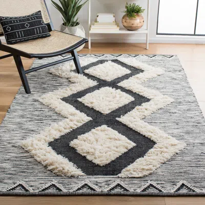 Safavieh Kenya Hand Made Area Rug, Ivory / Black Bohemian Style Non-shedding In Gray