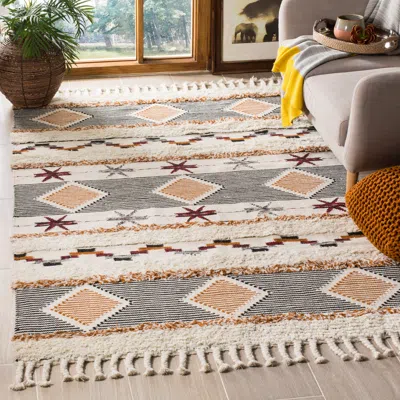 Safavieh Kenya Hand Made Area Rug, Ivory / Black-orange Bohemian Style Non-shedding In Multi