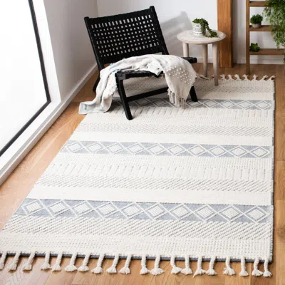 Safavieh Kenya Hand Made Area Rug, Ivory / Blue Bohemian Style Non-shedding In White