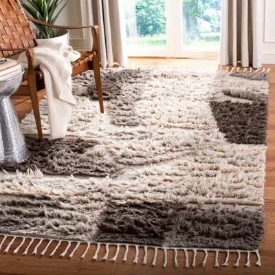 Safavieh Kenya Hand Made Area Rug, Ivory / Natural Shag / Flokati Style Non-shedding In Brown